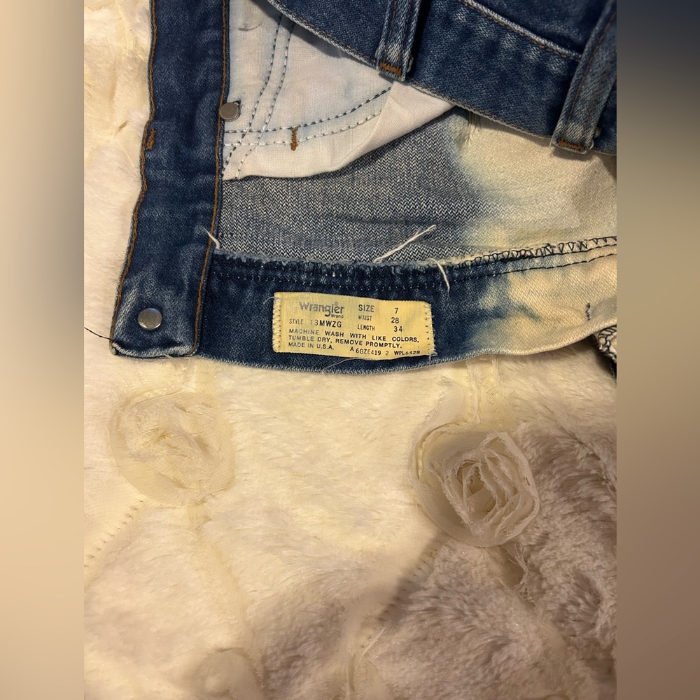 VINTAGE WRANGLER JEANS Sexy High Waist Ombre Blue & Cream Denim Shorts Curvy - Picture 5 of 5